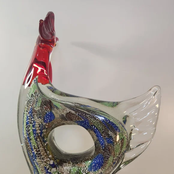 Murano Glass Rooster with Red and Blue Accents - Picture 3 of 8